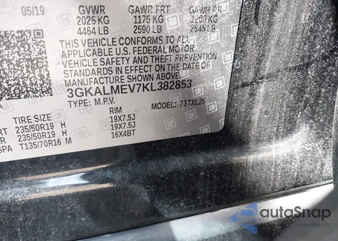 2019 GMC Terrain Sle from USA, damaged, VIN 3GKALMEV7KL382853